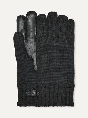 UGG Black Knit Gloves Leather Palm L/XL NWT